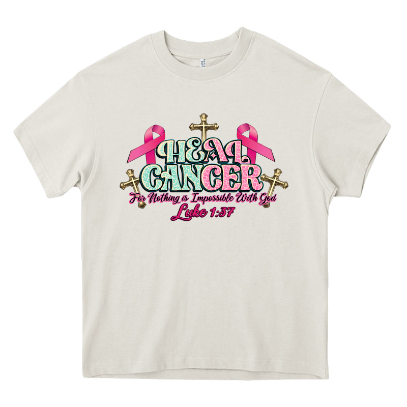 Heal Cancer Luke 1:37 Cross Cancer Awareness Heavy Core Tee by HowdyJamesFarm | Teevron