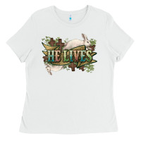 White He lives Easter Day Ladies Tee - HowdyJamesFarm