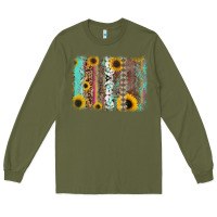 Army Green aztec leopard turquoise sunflower background Long Sleeve Tee - RanaPortraitStore