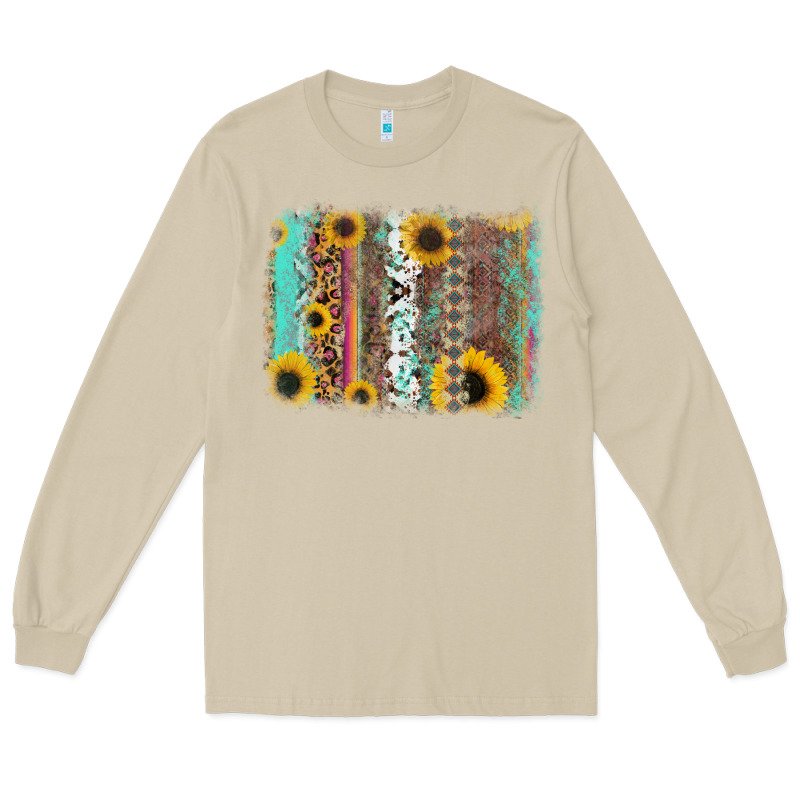 Aztec Leopard Turquoise Sunflower Background Long Sleeve Tee by RanaPortraitStore | Teevron