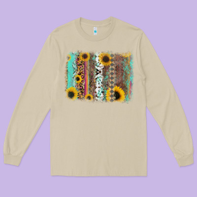 Aztec Leopard Turquoise Sunflower Background Long Sleeve Tee Designed By Ranaportraitstore