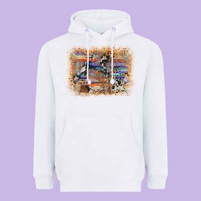 Aztec Leopard Cowhide Wood Western Background Heavyweight Hoodie Designed By Adodesignshop