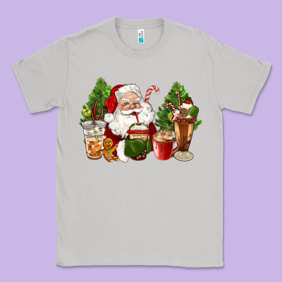 Santa Coffee Cups Christmas Classic Tee Designed By Cowgirlartshop