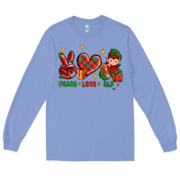 Colony Blue Peace Love Elf Christmas Long Sleeve Tee - BundleAndBundleShop