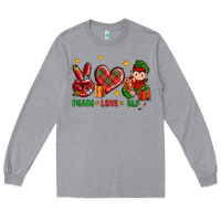 Heather Grey Peace Love Elf Christmas Long Sleeve Tee - BundleAndBundleShop