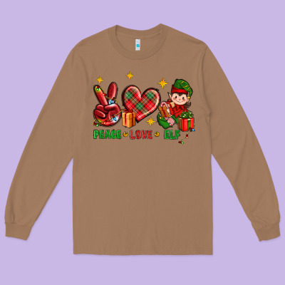 Peace Love Elf Christmas Long Sleeve Tee Designed By Bundleandbundleshop