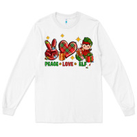 White Peace Love Elf Christmas Long Sleeve Tee - BundleAndBundleShop