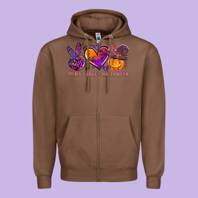Peace Love Halloween Zipper Hoodie Designed By Adodesignshop