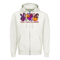 Oatmeal Heather peace love halloween Zipper Hoodie - AdoDesignShop