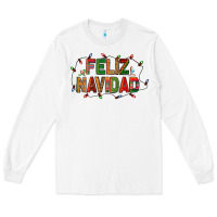 White Feliz Navidad Long Sleeve Tee - BundleAndBundleShop