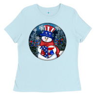 Baby Blue Patriotic snowman ornament 4th of july Ladies Tee - HowdyJamesFarm