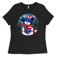 Patriotic Snowman Ornament 4th Of July Ladies Tee | Teevron