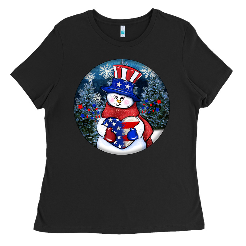 Patriotic Snowman Ornament 4th Of July Ladies Tee by HowdyJamesFarm | Teevron