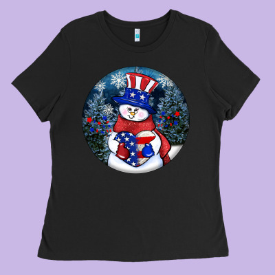 Patriotic Snowman Ornament 4th Of July Ladies Tee Designed By Howdyjamesfarm