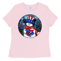 Bubblegum Pink Patriotic snowman ornament 4th of july Ladies Tee - HowdyJamesFarm