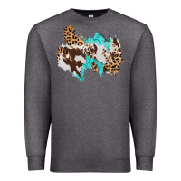 Charcoal Heather cowhide leopard turquoise patch Premium Sweatshirt - AdoDesignShop