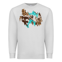 Dove Grey cowhide leopard turquoise patch Premium Sweatshirt - AdoDesignShop
