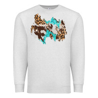 Oatmeal Heather cowhide leopard turquoise patch Premium Sweatshirt - AdoDesignShop