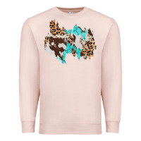 Pale Pink cowhide leopard turquoise patch Premium Sweatshirt - AdoDesignShop