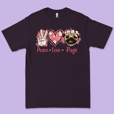 Peace Love Pugs Premium Tee Designed By Jasminsmagicworld