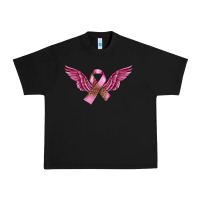 Black Breast Cancer ribbon with angel wings Urban Heavy Tee - FaDigitalArtStudio
