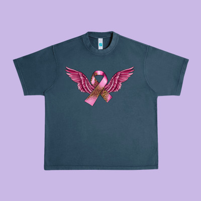 Breast Cancer Ribbon With Angel Wings Urban Heavy Tee Designed By Fadigitalartstudio
