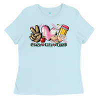Baby Blue Peace love teach Ladies Tee - CowGirlArtShop