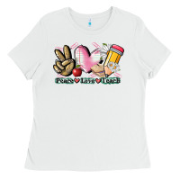 White Peace love teach Ladies Tee - CowGirlArtShop