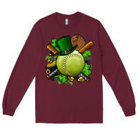 Burgundy st.patrick's day softball Long Sleeve Tee - FaDigitalArtStudio
