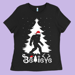 Bigfoot Christmas Shirt Ladies Tee Designed By Designefamous