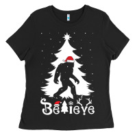 Black bigfoot christmas shirt Ladies Tee - DesigneFamous