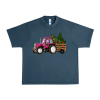 Midnight Navy Pink Christmas Farm Tractor Urban Heavy Tee - RanaPortraitStore