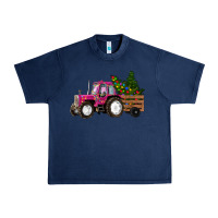 Navy Pink Christmas Farm Tractor Urban Heavy Tee - RanaPortraitStore
