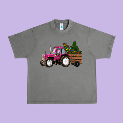 Pink Christmas Farm Tractor Urban Heavy Tee Designed By Ranaportraitstore