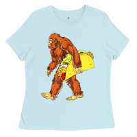 Baby Blue bigfoot carrying taco Ladies Tee - DesigneFamous