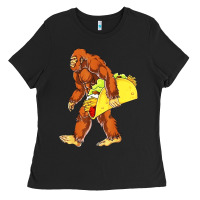 Black bigfoot carrying taco Ladies Tee - DesigneFamous