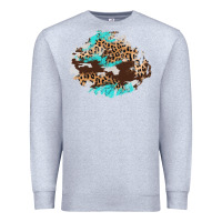 Heather Grey cowhide leopard turquoise patch Premium Sweatshirt - AdoDesignShop