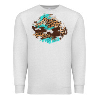 Oatmeal Heather cowhide leopard turquoise patch Premium Sweatshirt - AdoDesignShop