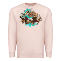 Pale Pink cowhide leopard turquoise patch Premium Sweatshirt - AdoDesignShop