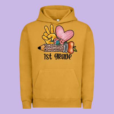 Peace Love 1st Grade Urban Hoodie Designed By Jahusdesignshop