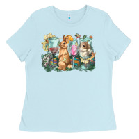 Baby Blue Easter Day wine glasses bunny Ladies Tee - HowdyJamesFarm