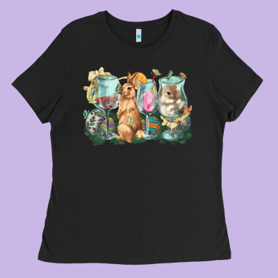 Easter Day Wine Glasses Bunny Ladies Tee Designed By Howdyjamesfarm