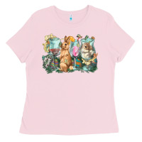 Bubblegum Pink Easter Day wine glasses bunny Ladies Tee - HowdyJamesFarm
