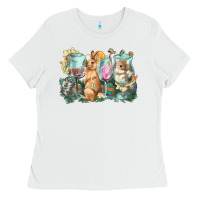 White Easter Day wine glasses bunny Ladies Tee - HowdyJamesFarm