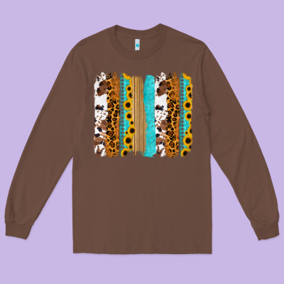 Turquoise Sunflowers Cowhide Leopard Glitter Background Long Sleeve Tee Designed By Ranaportraitstore