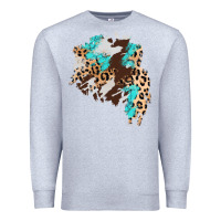 Heather Grey cowhide leopard turquoise patch Premium Sweatshirt - AdoDesignShop