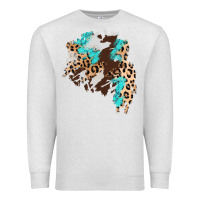 Oatmeal Heather cowhide leopard turquoise patch Premium Sweatshirt - AdoDesignShop