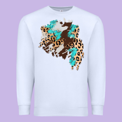 Cowhide Leopard Turquoise Patch Premium Sweatshirt Designed By Adodesignshop