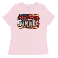 Bubblegum Pink American junkie 4th of july Ladies Tee - CowGirlArtShop