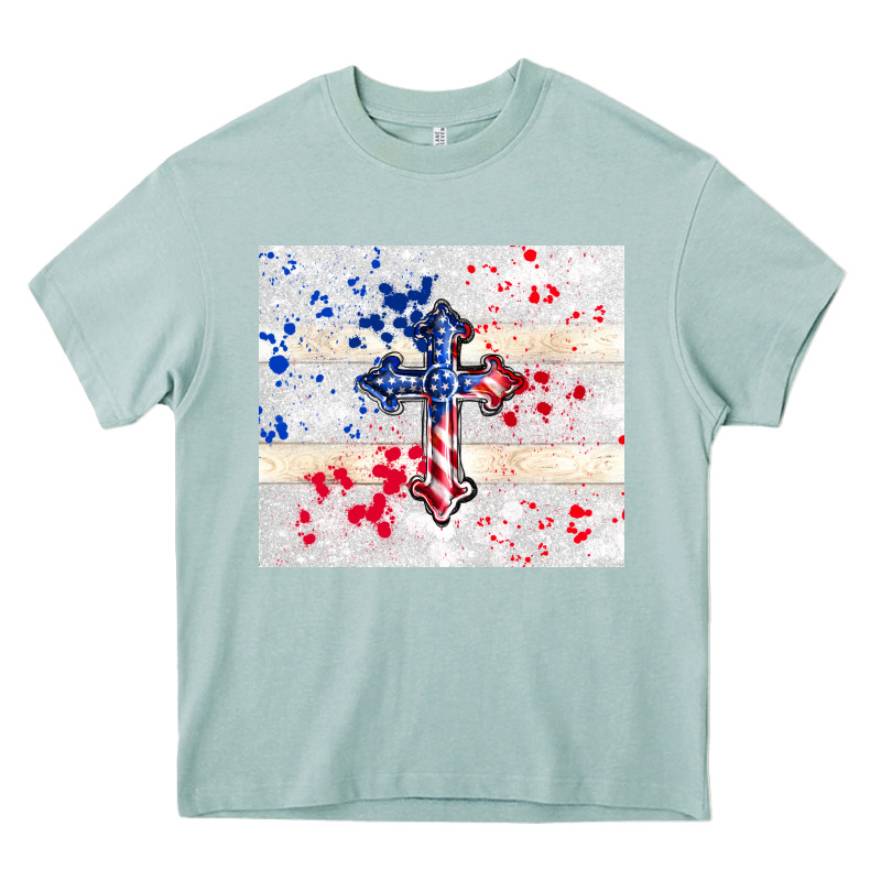 4th Of July Flag Cross Heavy Core Tee by TumblerDesignByShophia | Teevron